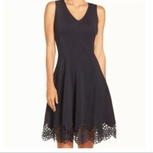 MAIA Black Cocktail Dress with Crochet Hem